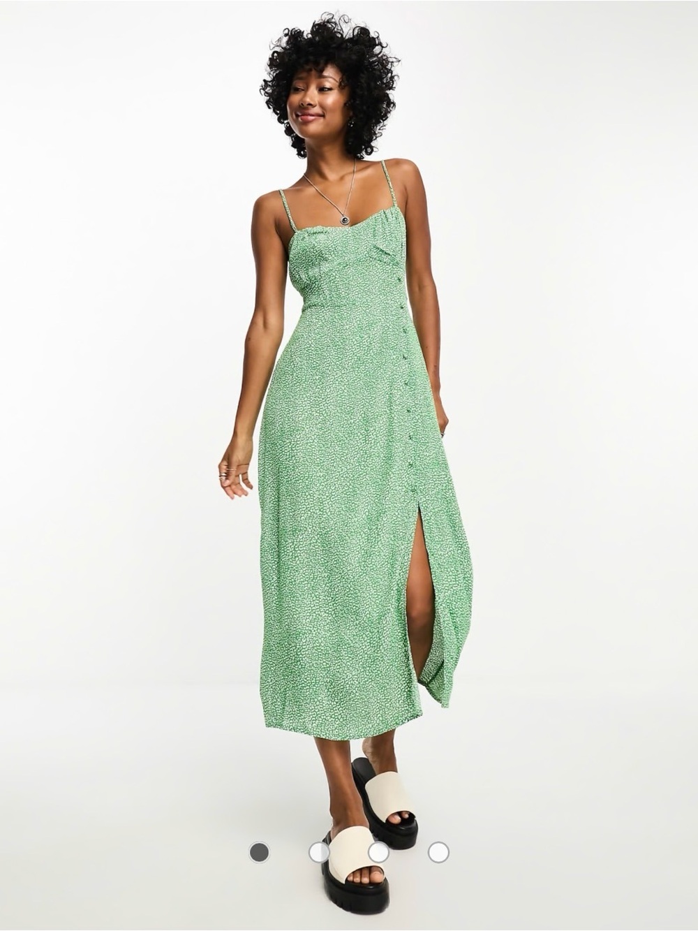Only Green Spotted Midi Dress with Side Slit